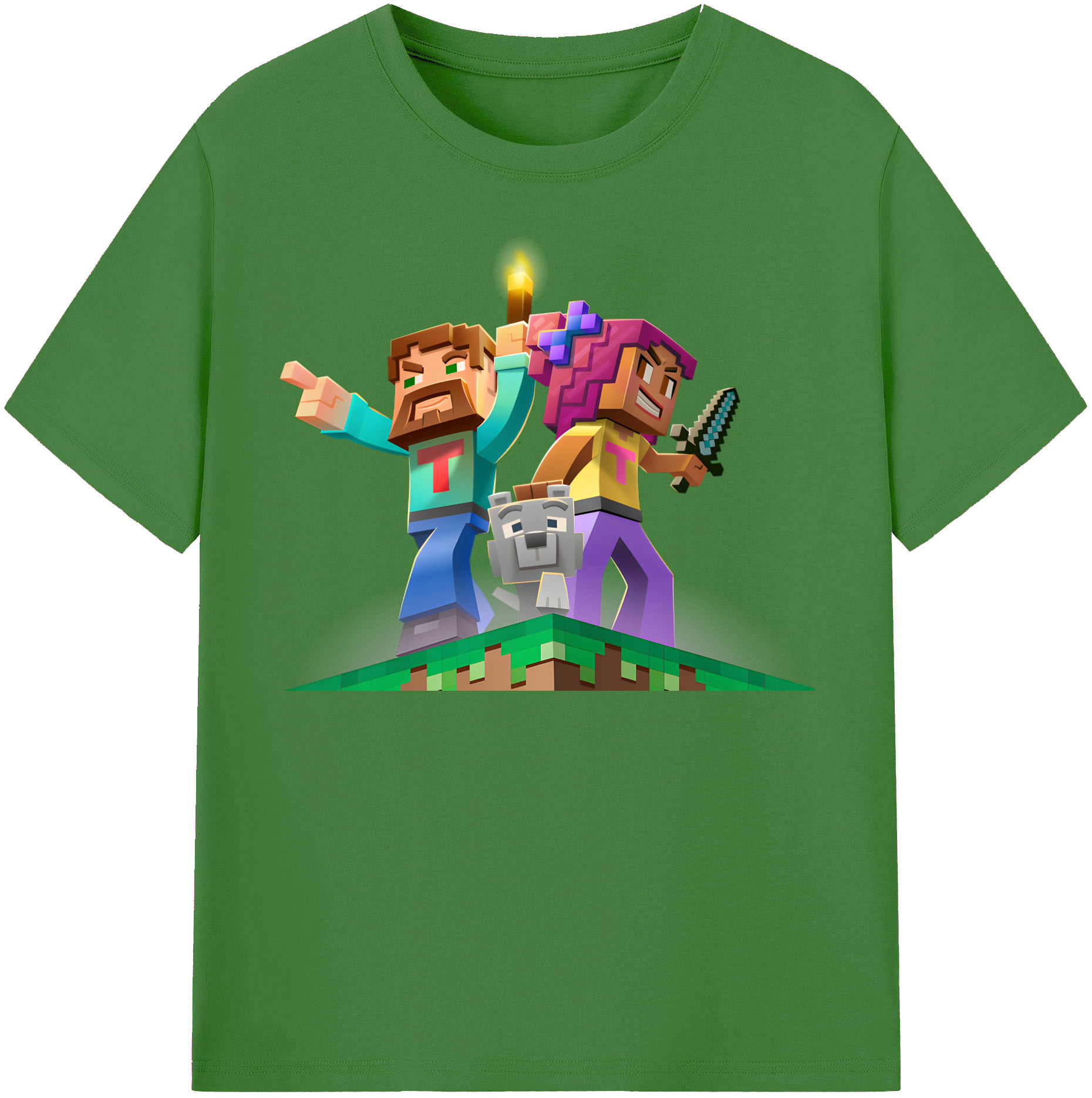 （画像用） マインクラフト ブロックの世界 Minecraft MC Block world レディースカジュアルプリントTシャツ（綿100％）